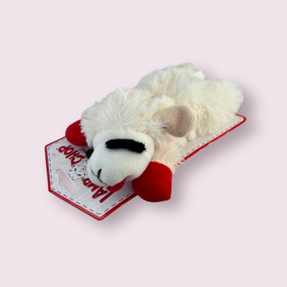 NEW Multipet 6 In. Plush Lamb Chop Dog Toy White Red Puppy MP48371 Chew Toy - Picture 1 of 4
